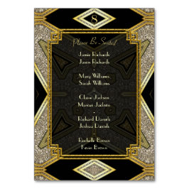 Art Deco Goud Zwart Bruiloft Tafel Nummer & Namen Kaart