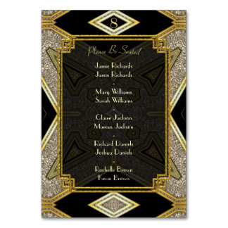 Art Deco Goud Zwart Bruiloft Tafel Nummer & Namen Kaart