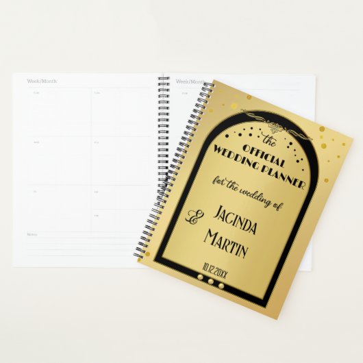 Art Deco Goud Zwart Confetti Bruiloft Planner (Display)
