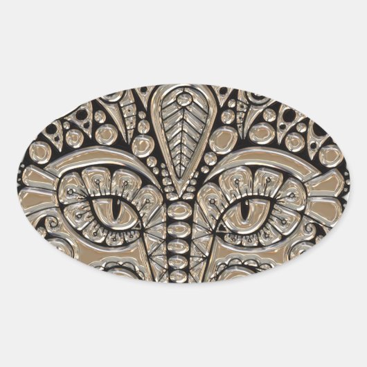 Art deco goud zwart Egyptische stijl kat Ovale Sticker (Voorkant)