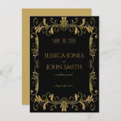 Art deco goud zwart elegante bruiloft uitnodiging (Voorkant / Achterkant)