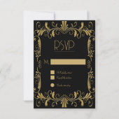 Art deco goud zwart elegante bruiloft uitnodiging (Voorkant)