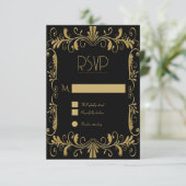 Art deco goud zwart elegante bruiloft uitnodiging (Staand voorkant)