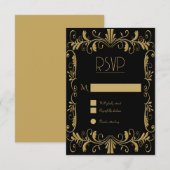 Art deco goud zwart elegante bruiloft uitnodiging (Voorkant / Achterkant)