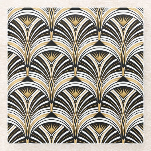 Art Deco Goud Zwart Elegantie: Roaring Twenties Glazen Onderzetter (Voorkant)