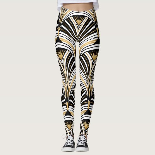 Art Deco Goud Zwart Elegantie: Roaring Twenties Leggings (Voorkant)