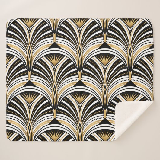 Art Deco Goud Zwart Elegantie: Roaring Twenties Sherpa Deken (Voorkant (horizontaal))