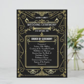 Art Deco Goud Zwart Entourage Orde van Ceremonie Programmakaart (Staand voorkant)