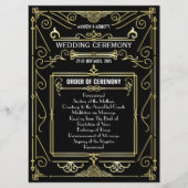 Art Deco Goud Zwart Entourage Orde van Ceremonie Programmakaart (Voorkant)