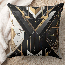 Art Deco Goud Zwart Geometrisch Kruisontwerp Kussen