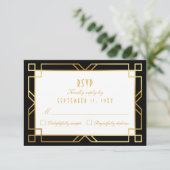 Art Deco  Goud Zwart Lijst RSVP-kaart RSVP Kaartje (Staand voorkant)