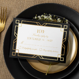 Art Deco Goud Zwart Lijst RSVP-kaart RSVP Kaartje