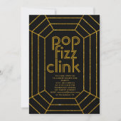 Art Deco goud zwart pop fizz clink Nieuwjaar feest Kaart (Voorkant)
