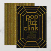 Art Deco goud zwart pop fizz clink Nieuwjaar feest Kaart (Voorkant / Achterkant)
