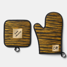 Art Deco Goud Zwart  Populair Collectie Ovenwant & Pannenlap Set