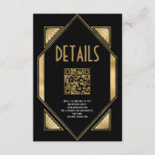 Art Deco Goud Zwart QR Code Bruiloft Details Informatiekaartje (Voorkant)