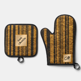 Art Deco Goud Zwart  Trendy Collectie Ovenwant & Pannenlap Set