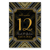 Art Deco Goud Zwart Trouwtafel Nummer Kaart (Voorkant)