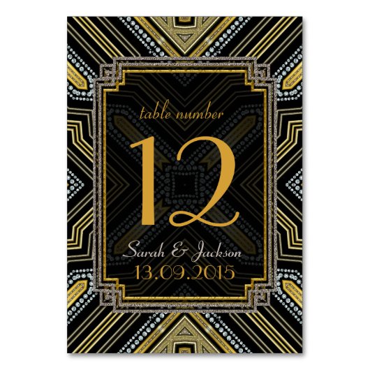 Art Deco Goud Zwart Trouwtafel Nummer Kaart (Voorkant)