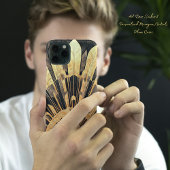Art Deco Goud Zwart Uw Monogram Sunburst Motief Case-Mate iPhone Case