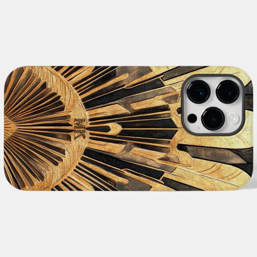 Art Deco Goud Zwart Uw Monogram Sunburst Motief Case-Mate iPhone Case (Achterkant (horizontaal))