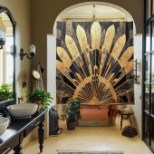 Art Deco Goud Zwart Uw Monogram Sunburst Motief Douchegordijn