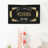 Art Deco Goud Zwart Welkom bij Bruiloft Spandoek (Insitu)