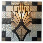 Art Deco Goud Zwart Wit Fan Bloemen Tegeltje (Voorkant)