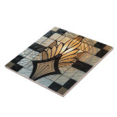 Art Deco Goud Zwart Wit Fan Bloemen Tegeltje (Zijkant)