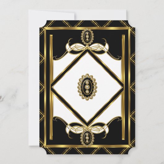 Art Deco Goud zwarte juweel witte Verjaardagsfeest Kaart (Achterkant)