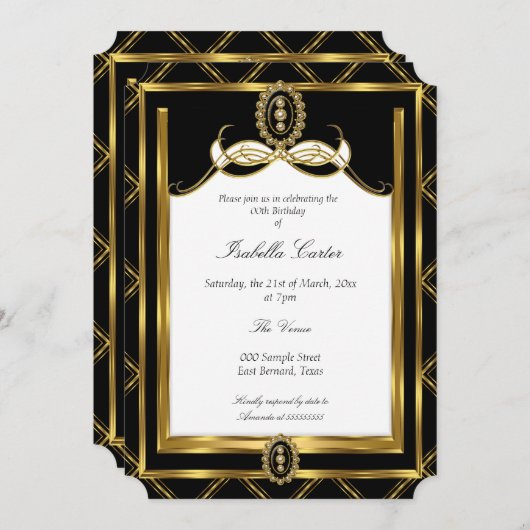 Art Deco Goud zwarte juweel witte Verjaardagsfeest Kaart (Voorkant / Achterkant)