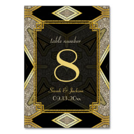 Art Deco Goud Zwarte Tafel Nummerkaart Trouwfeest Kaart