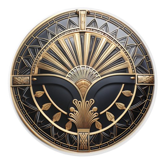 Art Deco Gouden Accenten en Zwart Modern Keramische Knop (Voorkant)