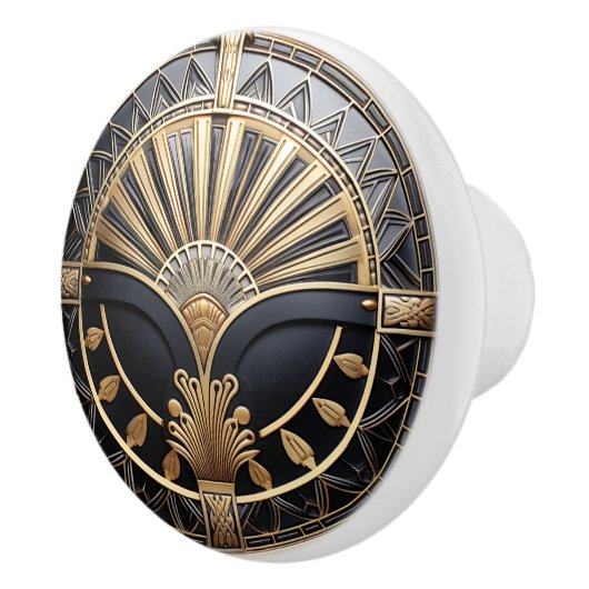 Art Deco Gouden Accenten en Zwart Modern Keramische Knop (Rechts)