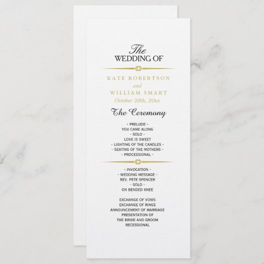 ART DECO GOUDEN APPARATEN Trouwprogramma Programmakaart (Voorkant / Achterkant)