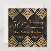 Art deco gouden bladeren 50e Jubileum platte kaart (Voorkant)