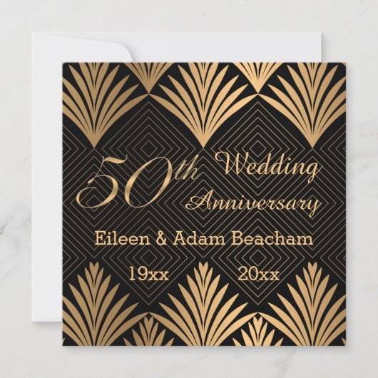 Art deco gouden bladeren 50e Jubileum platte kaart (Voorkant)