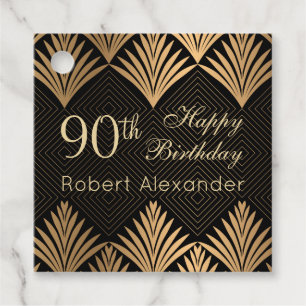 Art deco gouden bladeren 90e verjaardag bedankjes labels