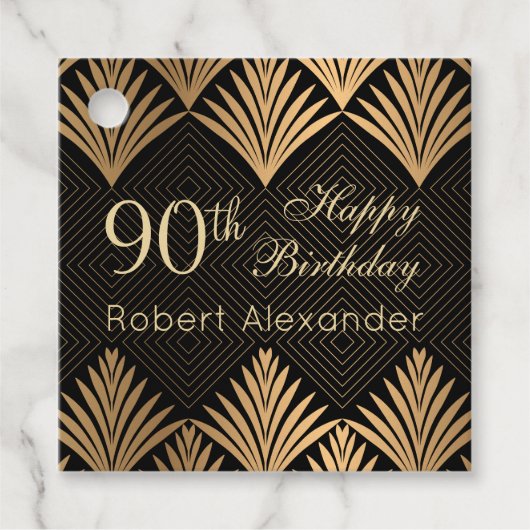 Art deco gouden bladeren 90e verjaardag bedankjes labels (Voorkant)