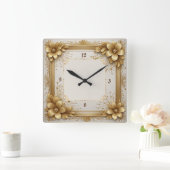 Art Deco gouden bloem Vierkante Klok (Huis)