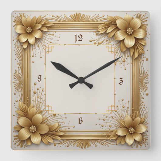 Art Deco gouden bloem Vierkante Klok (Voorkant)