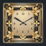 Art Deco gouden bloem Vierkante Klok<br><div class="desc">Geweldig klokontwerp. Je zult het leuk vinden als anderen. U kunt dit ontwerp vrij gebruiken voor andere producten die u wilt of om jouw tekst aan te passen en toe te voegen. Volg me voor meer. Met vriendelijke groet. Een leuke dag.</div>
