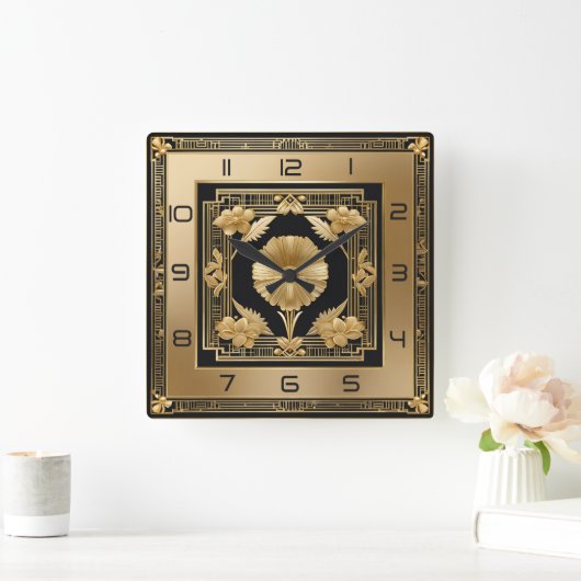 Art Deco gouden bloem Vierkante Klok (Huis)