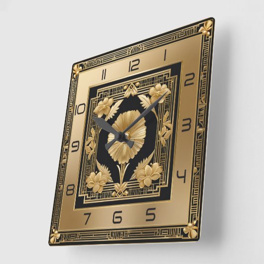 Art Deco gouden bloem Vierkante Klok (Hoek)