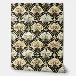 Art Deco Gouden Bloemventilator Accentmuur Behang
