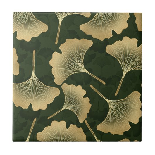 Art Deco Gouden Botanisch Patroon Tegeltje (Voorkant)