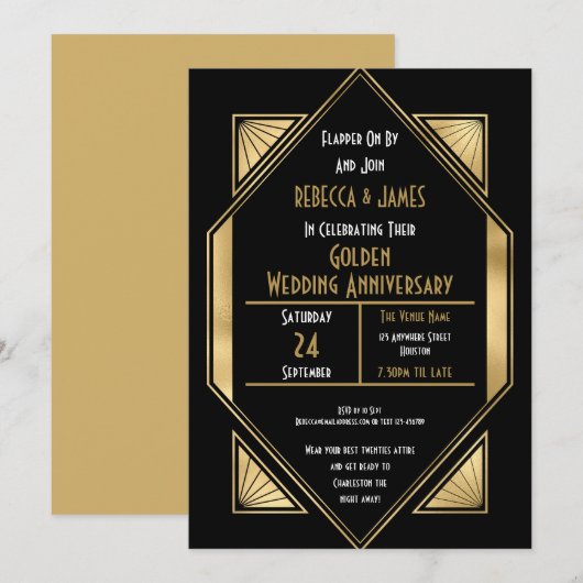 Art Deco Gouden Bruiloft Jubileum Kaart (Voorkant / Achterkant)