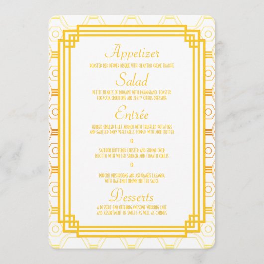 Art Deco Gouden Bruiloft Menu Kaarten (Voorkant)