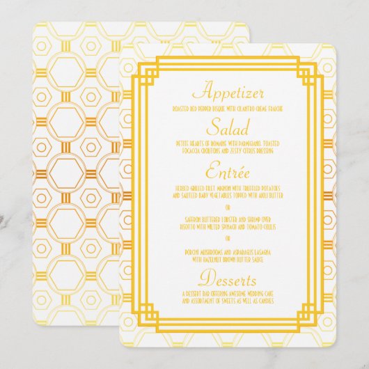 Art Deco Gouden Bruiloft Menu Kaarten (Voorkant / Achterkant)