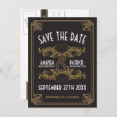 Art Deco Gouden Bruiloft Save the Date Kaarten (Voorkant / Achterkant)